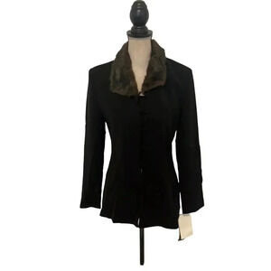 NWT vintage 90s Jessica Howard Faux fur collar button up blazer, size 6.